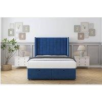 Sloomy Falcon Plush Ottoman Bed Set With 54 Wingback Headboard in Navy | Size: Double