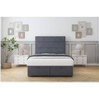 Sloomy Texas Plush Ottoman Bed Set With 26 Strutted Headboard in Dark Grey | Size: Small Double