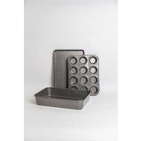 MasterClass 6pc Non-Stick Bakeware Set with Flan Tin, Crisper, Loaf Pan, Baking Tray, 12-Hole Tin, Pie Tin in Grey