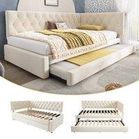 Matteo Single Daybed Sofa Bed with Pull-Out Trundle - Velvet - Beige