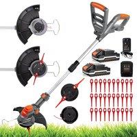 Terratek 20V Cordless Strimmer, Grass Cutter, 32 Blades, 2 Batteries, 1 Charger in Grey