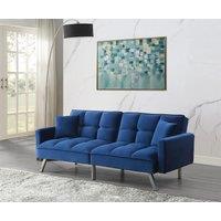 KOSY KOALA Sofa Bed 2 Seater Blue Velvet Click Clack Sofa Settee Recliner Couch with Metal Legs 2 Pillows