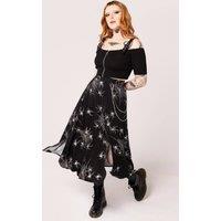 Hell Bunny Women's Grungy Spider Viscose Printed Midi Skirt in Black | Size: 4XL