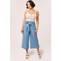 Hell Bunny Women's Rylee Wide Leg Cropped Culottes Blue | Size: Large