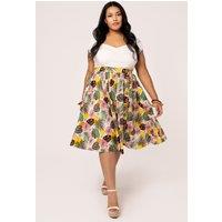 Hell Bunny Women's Benita 50's Style Floral Midi Skirt in Beige | Size: XS
