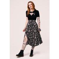 Hell Bunny Women's Anatomy Bold Black Bone Artwork Midi Skirt | Size: XS