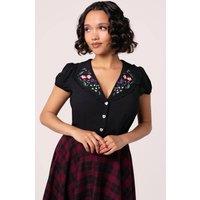 Hell Bunny Women's Winnie 40s Style Black Blouse | Size: Small