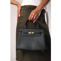 Where's That From Women's 'Lluvia' Top Handle Satchel Mini Tote Bag with Turn-Lock Closure in Black
