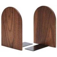 Havendro Walnut Round Book Ends 2 Pack Heavy Duty Bookends