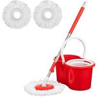 Havendro 360 Degree Floor Spin Mop Bucket Set Microfiber 2 Heads in Red