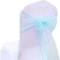 VOGREX Baby Blue 25pcs Organza Sashes Chair Cover Fuller Bow Ribbon