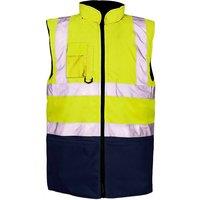 MyShoeStore Men's Two Tone Hi Vis Reversible Waterproof Fleece Gilet Body Warmer in Yellow | Size: 4XL