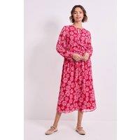 Dorothy Perkins Women's Pink Daisy Tie Neck Frill Detail Trapeze Printed Midi Dress | Size: 14