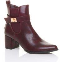 AJVANI Women's Mid Block Heel Pointed Toe Smart Casual Chelsea Ankle Boots in Burgundy | Size: 8