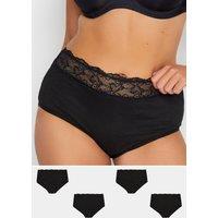 Yours Women's 4 Pack Lace Trim Full Briefs in Black | Size: 14-16