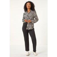 Roman Women's Petite Geometric Print Button Up Shirt in Black | Size: 14