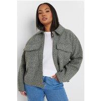 Yours Women's Cropped Boucle Jacket in Grey | Size: 16