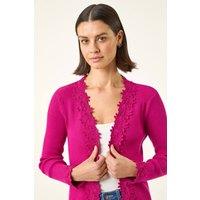Roman Women's Lace Trim Knit Cardigan in Cerise | Size: 20