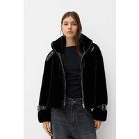 OUTTA BOX Women's Women's Black Faux Fur Winter Jacket - Zip-Up, Funnel Neck | Size: Small