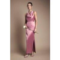 Oasis Women's Satin Cowl Neck Maxi Bridesmaid Dress in Dusty Rose | Size: 10
