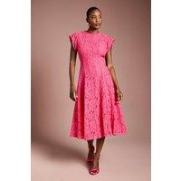 Coast Women's Lace Panelled Midi Dress in Red | Size: 10