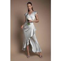 Coast Women's Wrap Front Frill Hem Cap Sleeve Bridesmaid Dress in Sage | Size: 10