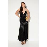 MissPap Women's Premium Satin Georgette Panel Midaxi Bridesmaid Dress in Black | Size: 10