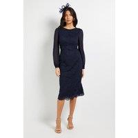 Wallis Women's Lace Chiffon Cowl Back Pencil Dress in Navy | Size: 18