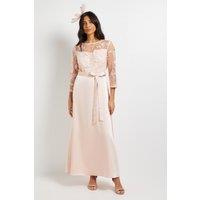Wallis Women's Occasion Satin & Mesh Overlay Maxi Dress in Blush | Size: 14