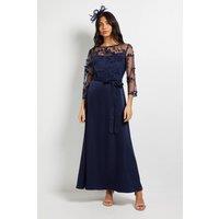 Wallis Women's Occasion Satin & Mesh Overlay Maxi Dress in Navy | Size: 10