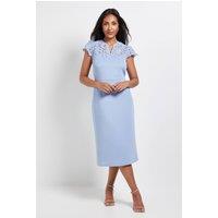 Wallis Women's Petite Scuba Lace Sleeve Pencil Dress in Blue | Size: 10