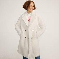 Lands' End Women's Double Breasted Sherpa Fleece Coat in Ivory | Size: 16-18