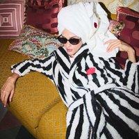 Lands' End Women's Petite Lulu Guinness Striped Fleece Dressing Gown | Size: 10-12