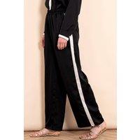 Sarta Women's Black Satin Wide Leg Silky Trousers Stripe Trim | Size: Small
