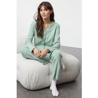 HOXTON GAL Women's Knitted Pyjama Set with Button Up Cardigan & Straight Leg Trousers in Mint | Size: XL