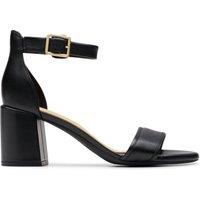 Clarks Women's Ezoria Mae Black Leather Heeled Sandals | Size: 4-Standard Fit