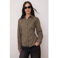 WOVCOR Women's Striped Woven Shirt with Adjustable Waist | Size: 6