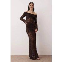 WOVCOR Women's Off Shoulder Lace Maxi Evening Dress in Brown | Size: Small