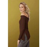 WOVCOR Women's Carmen Collar Textured Knit Blouse in Brown | Size: Small