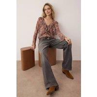 WOVCOR Women's Animal Print Ruffled Tie Detail Long Sleeve Blouse | Size: Small