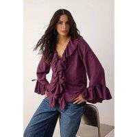 WOVCOR Women's Ruffled Tie Neck Long Sleeve Blouse in Plum | Size: 8