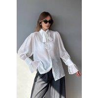 WOVCOR Women's Sheer Tie Neck Long Sleeve Shirt in White | Size: 8