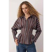 WOVCOR Women's Stripe Print Waist Fitted Button Through Shirt | Size: 10