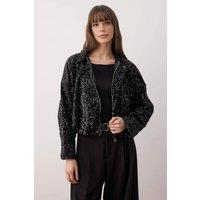 WOVCOR Women's Sequin Zip Through Jacket in Black | Size: Small