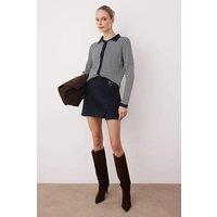 WOVCOR Women's Stripe Knit Collared Button Through Cardigan in Navy | Size: Medium