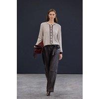 WOVCOR Women's Wool Blend Knit Button Through Cardigan with Piping Detail in Grey | Size: Small