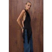 WOVCOR Women's Cowl Neck Lace Trim Satin Halterneck Blouse in Black | Size: 10
