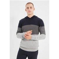 WOVCOR Men's Colour Block Hooded Knit Jumper in Navy | Size: Small