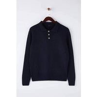 WOVCOR Men's Men's Knitted Polo Jumper in Dark Navy | Size: Small