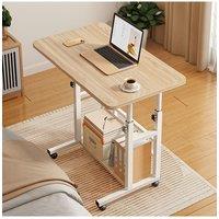 Living and Home 2-tier Height Adjustable Mobile Table Overbed Desk with Shelves Wheels in Natural